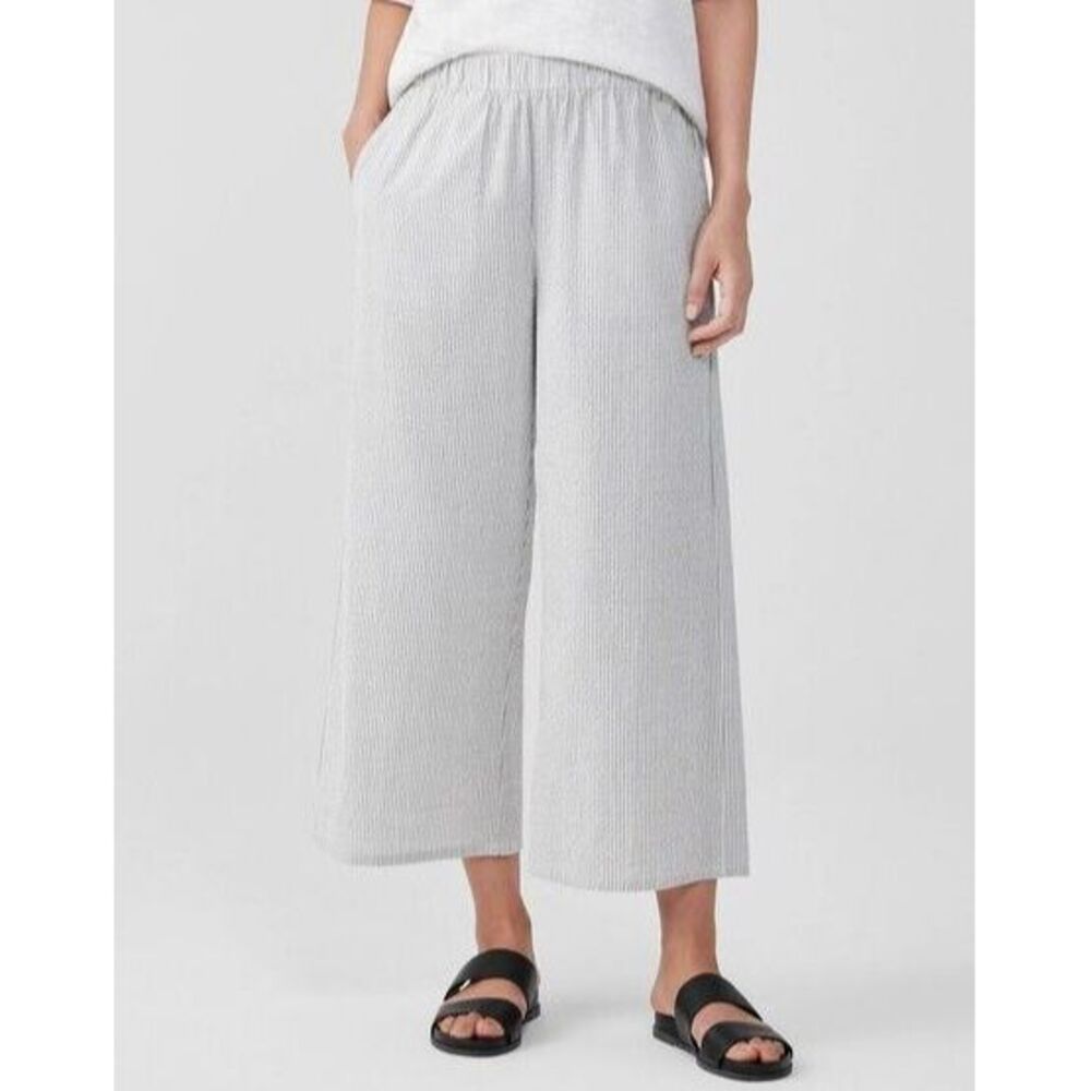 Eileen Fisher Washed Organic Cotton Poplin Wide-Leg Pant Women PM NWOT $188 Gray